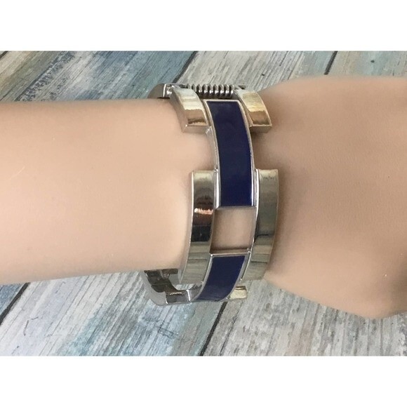 Silver and Blue Hinged Cuff Bracelet - Picture 1 of 3